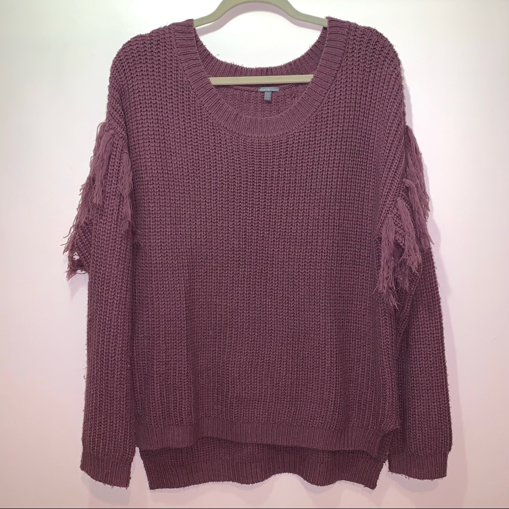 Mauve Fringe Knit Sweater